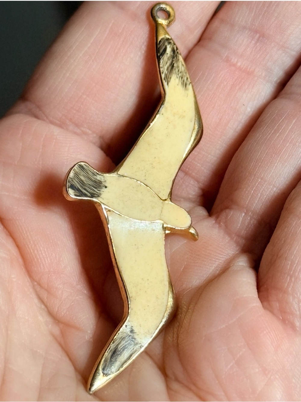 Vintage Gold-Toned Enamel Flying Seagull Pendant Charm
